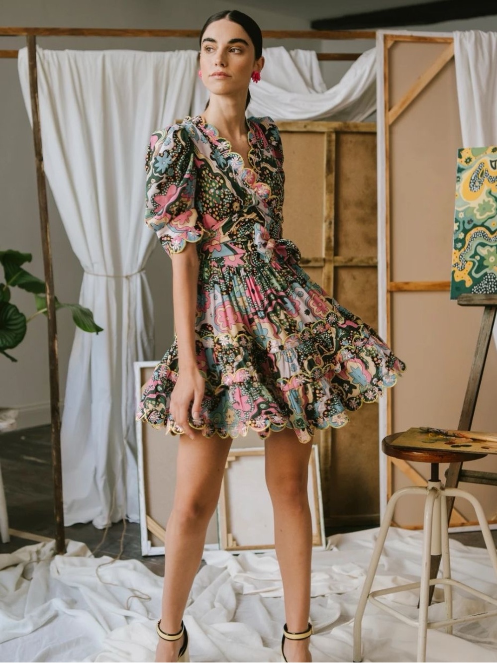 CeliaB Hortensia Floral Embroidered Wrap Mini Dress